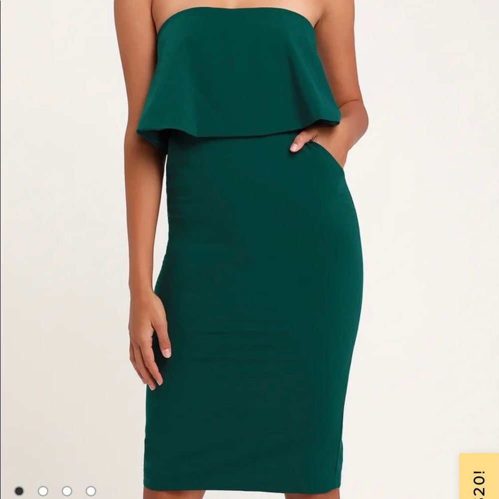 Lots of Love Emerald Green Strapless Midi Dress